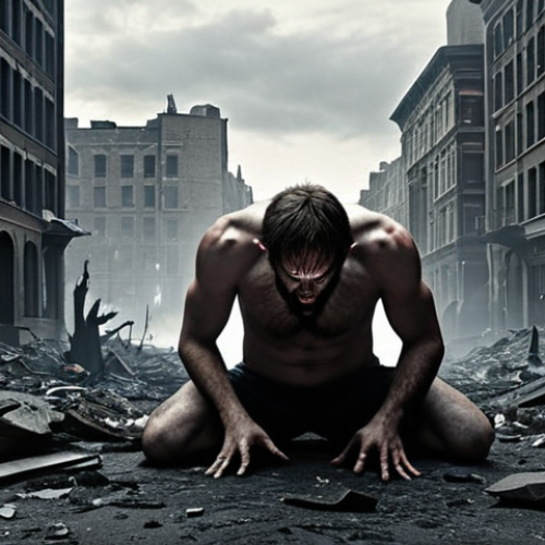 Home 11 **
Prompt: A somber and introspective scene inspired by Dostoevsky, depicting a character wrestling with inner demons amidst a dark and chaotic cityscape. Emphasize the themes of sin, redemption, and the search for human dignity within a troubled soul.
**